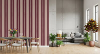 Preppy vertical stripe repeat pattern in blush pink and deep berry wallpaper.