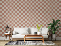 Living room wall with peach cream checker waves wallpaper., GD9801