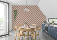 Curved checker wave wallpaper panel in peach and cream tones., GD9801