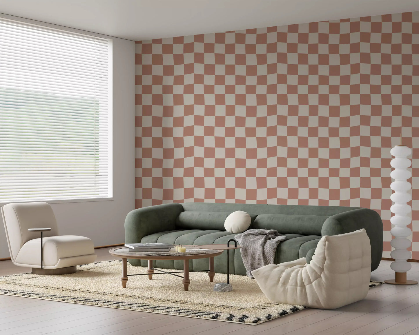 Full-wall peach checker waves wallpaper seamless repeat., GD9801