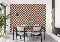 Brown and cream checkered wallpaper in dining room., GD9802