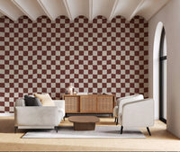 Groovy checkered ripple wallpaper on living room backdrop., GD9802