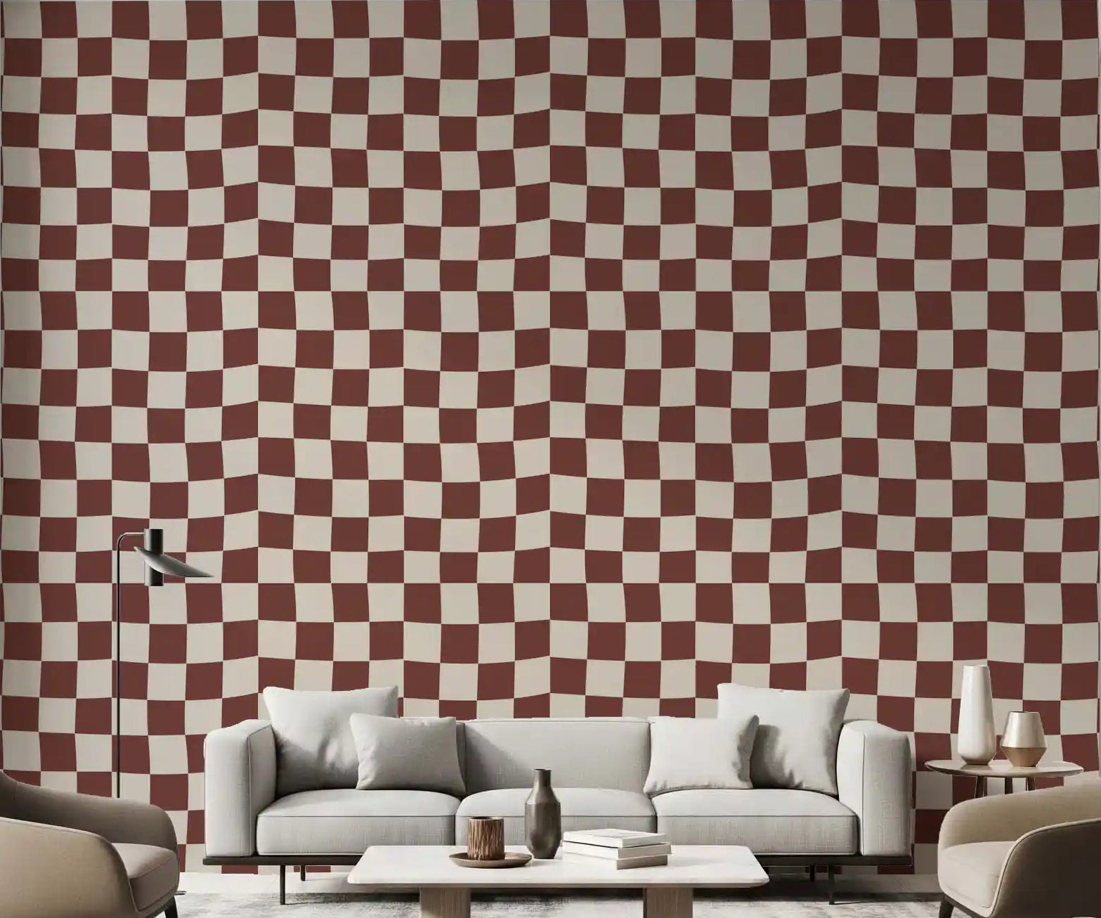 Geometric ripple pattern wallpaper in open plan living room., GD9802