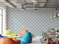 Geometric wave check pattern wallpaper in powder blue and warm cream., GD9803