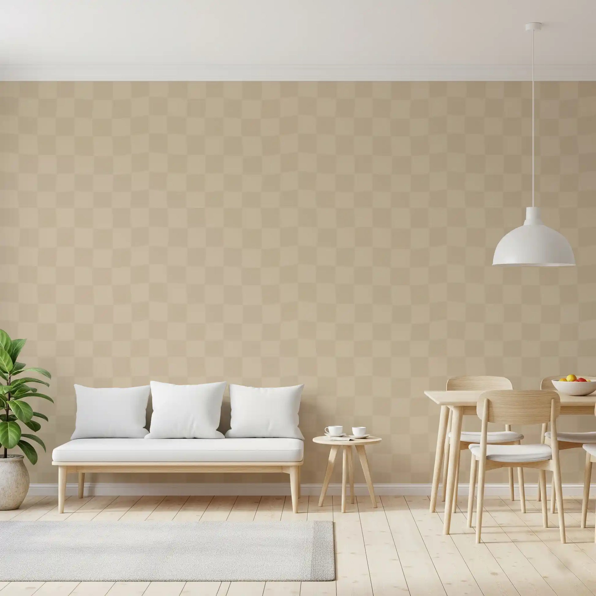 Soft geometric checks wallpaper with flowing wave texture in beige., GD9805
