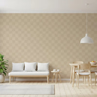 Soft geometric checks wallpaper with flowing wave texture in beige., GD9805