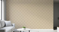 Wavy beige check wallpaper in warm cream and tan tones flat lay., GD9805