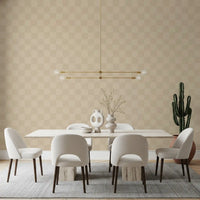 Cafe latte wavy beige checks wallpaper on dining room accent wall., GD9805