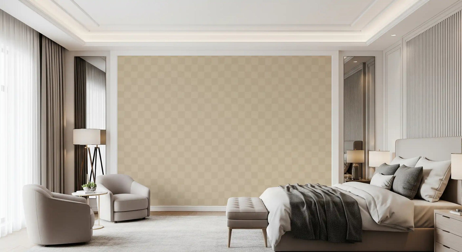 Cafe latte checks wallpaper pattern in layered neutral tone., GD9805