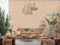 Beige wavy check wallpaper with an organic flowing grid pattern.