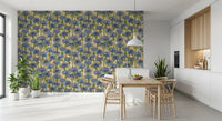 Blue Cornflowers Wallpaper for dining rom walls in a vintage floral style.