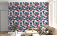 Pink and blue cornflowers white Wallpaper for a living room.