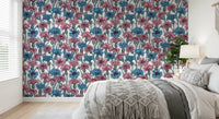 Pink and blue cornflowers white Wallpaper for a master bedroom.