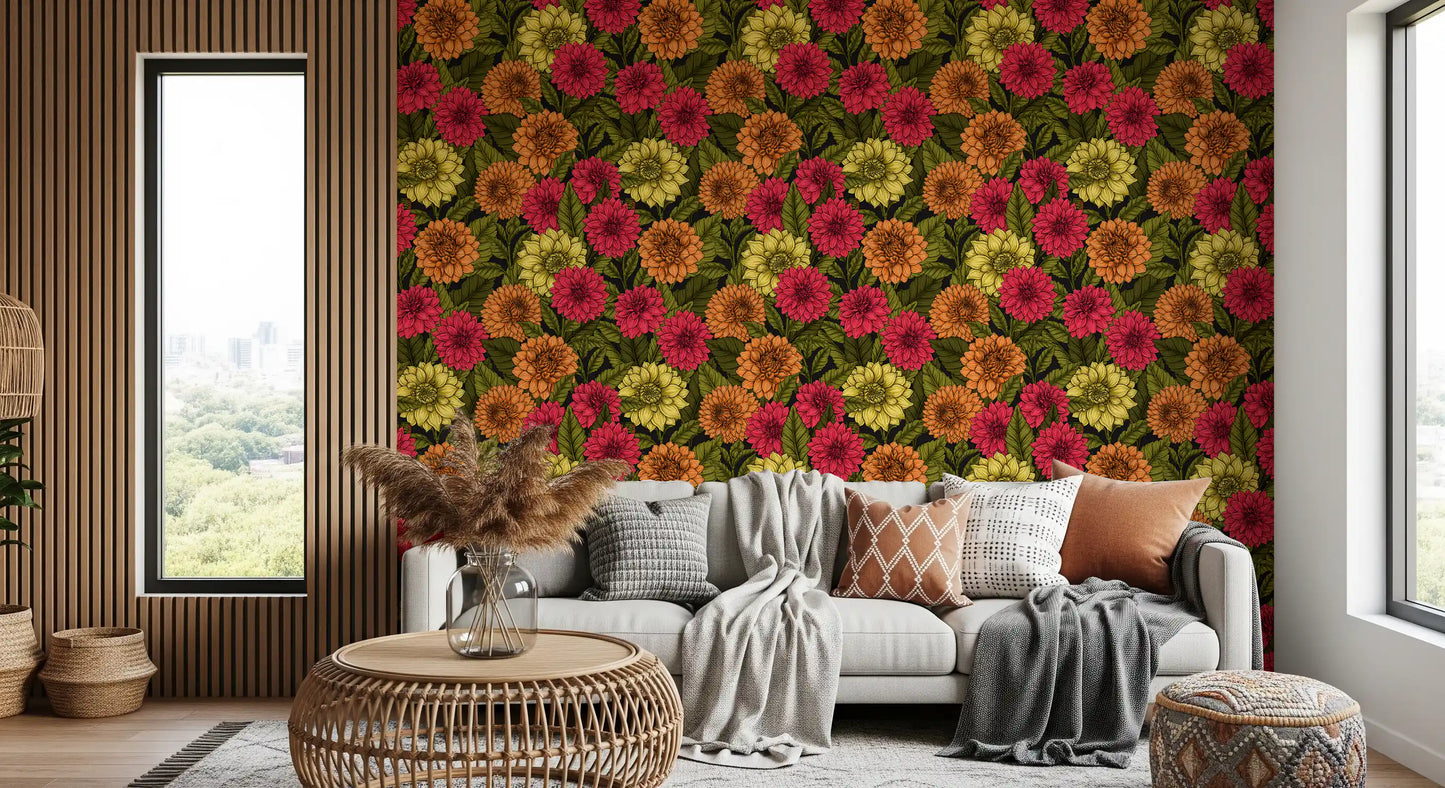 Detailed pink floral garden wallpaper for a modern living room., GD9814