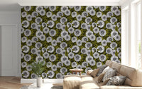 White Dahlia garden Wallpaper design for apartment lounge feature walls.