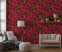 Dahlia garden Wallpaper for a modern nursery wall decorative design.