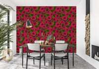Dahlia garden Wallpaper illustration with pink blooming floral flower look.