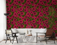 Floral Dahlia garden Wallpaper for living room wall backdrop decoration.