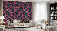 Detailed dahlia bloom design wallpaper on a dark background.