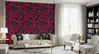 Blue leaves wallpaper featuring dark floral art for hallways backdrop.