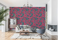 Blue foliage wallpapere with dark floral textures for flat apartment walls.