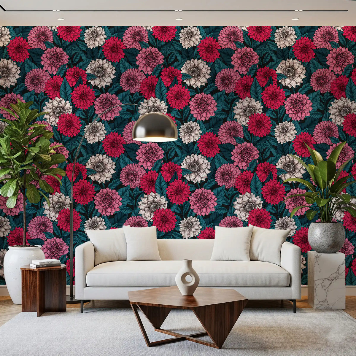 Large detailed Dahlia wallpaper for a living room feature wall decoration., GD9819