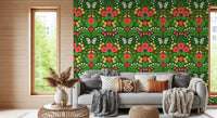 Symmetrical butterflies wallpaper featuring white wings and green leaves.