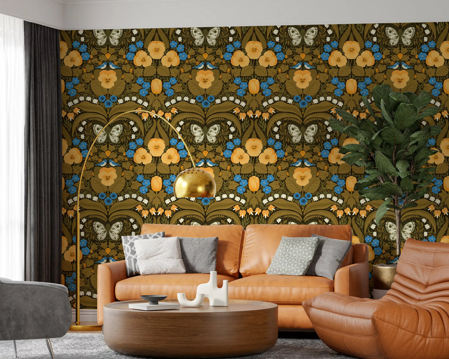 Vintage style butterflies wallpaper featuring a symmetrical botanical illustration.