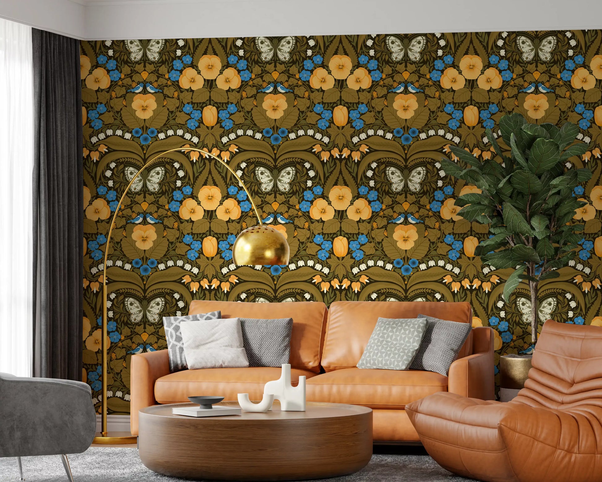 Vintage style butterflies wallpaper featuring a symmetrical botanical illustration.