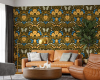 Vintage style butterflies wallpaper featuring a symmetrical botanical illustration.