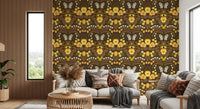 Dollhouse garden, pansies, birds and butterflies Wallpaper in living room.