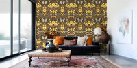 Dollhouse garden, pansies, birds and butterflies Wallpaper bright living space.