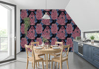 Pink lilac bloom illustration on dark background for floral wallpaper., GD9825