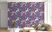 Vintage botanical wallpaper with purple flower clusters and intricate line art., GD9826