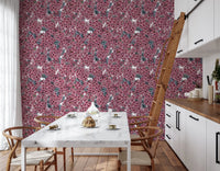 Floral pattern wallpaper featuring pink lilac petals and grey foliage for a dining room.