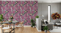 Birds in pink lilac garden Wallpaper in a modern dining area.
