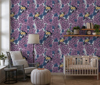 Birds in Violet Lilac Garden Wallpaper illustrating spring botanical life.