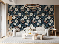 Dark floral pattern wallpaper for a modern living room interior., GD9835