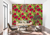 Botanical floral wallpaper for a modern bright entryway space., GD9836