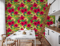 Vibrant floral wallpaper for a contemporary kitchen interior., GD9836