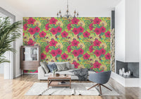 Summer botanical garden wallpaper with lush green palm leaves., GD9836