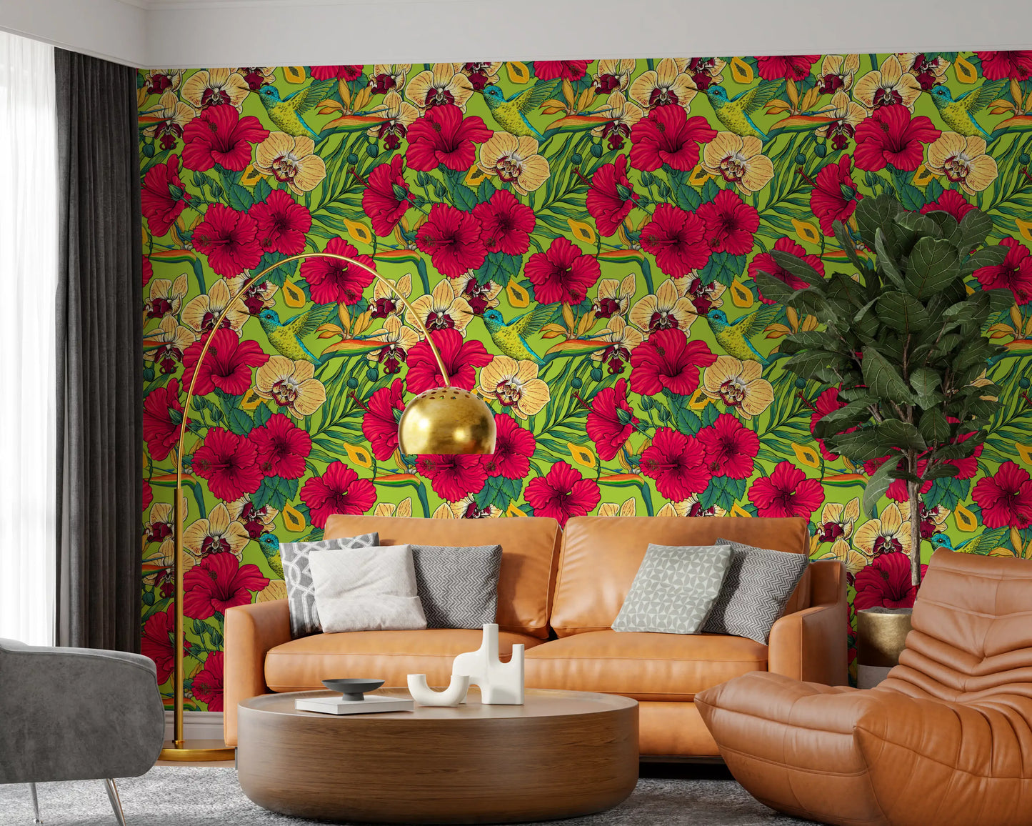 Summer botanical floral wallpaper for a bright and airy living space., GD9836