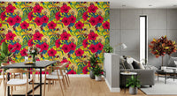 Bird of paradise flowers and red hibiscus in a botanical garden wallpaper., GD9837