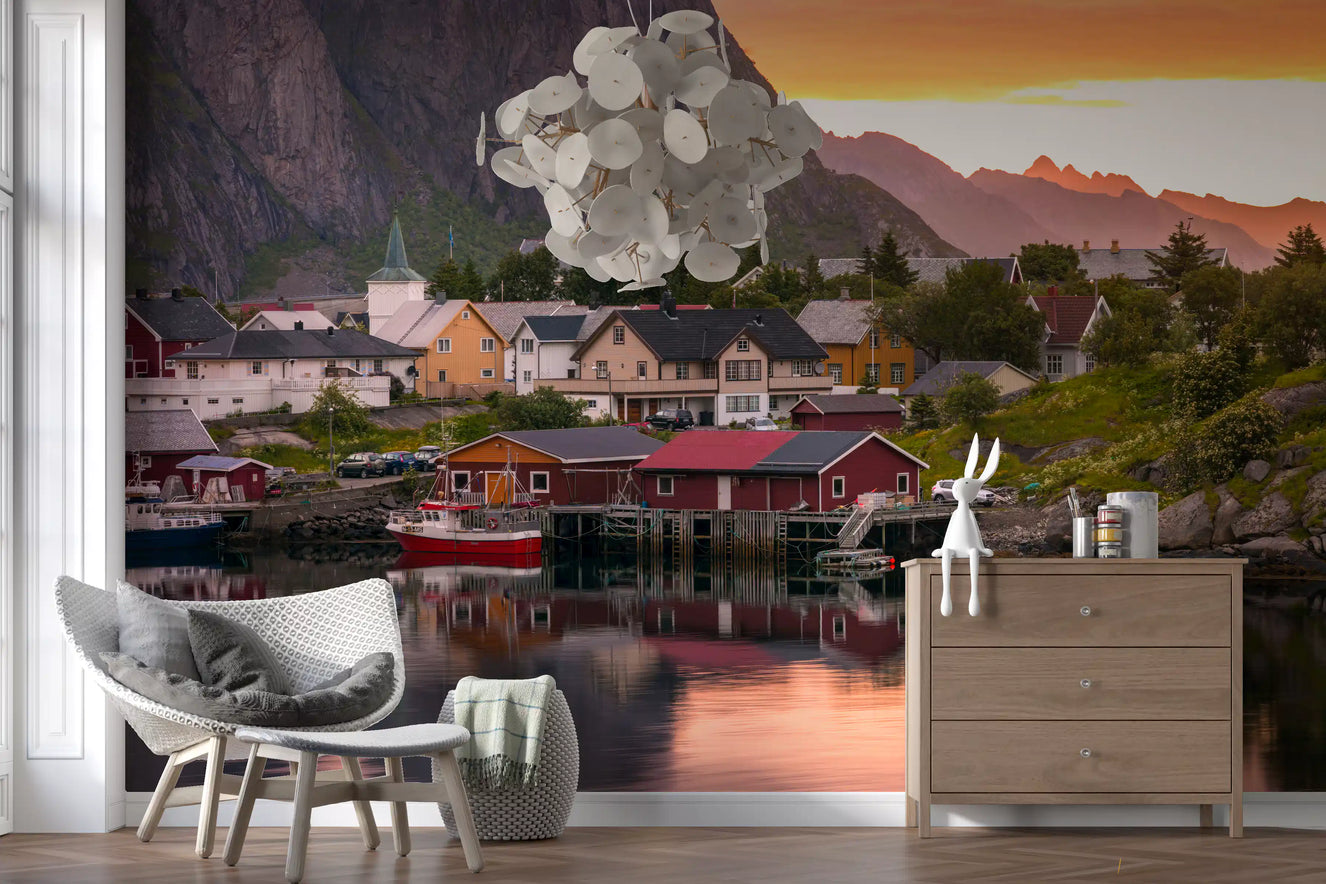 Lofoten Village Sunset & Fjord Wall Mural