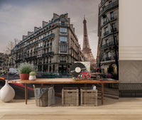 Urban streetscape with historic buildings and evening sky wall mural.