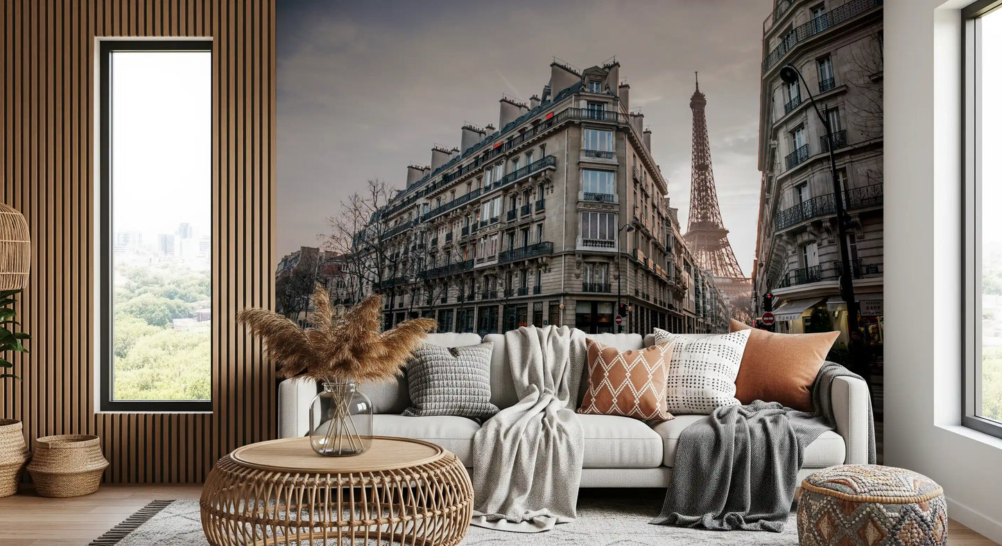 Parisian architecture and city view wall mural for feature wall in a flat.