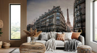 Parisian architecture and city view wall mural for feature wall in a flat.