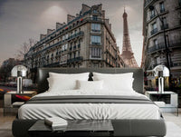 Haussmann architecture and street scene with Parisian Evening Flow Wall Mural for bedroom.