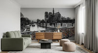 Monochrome Notre Dame cathedral mural for a modern living room feature wall., GD9843