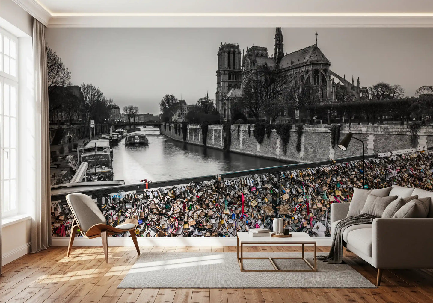 Padlock bridge and river Seine wall mural for contemporary interiors., GD9843
